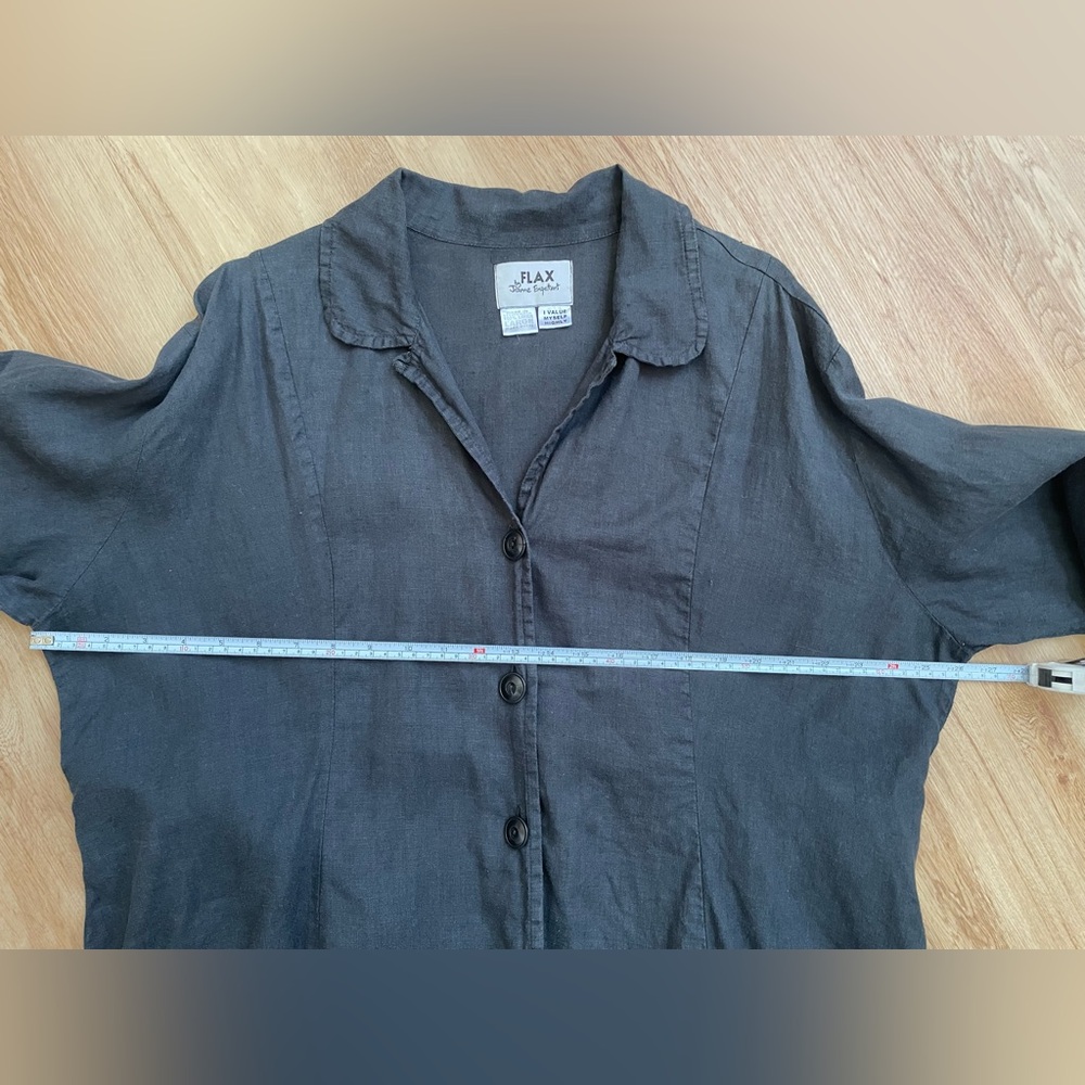 Flax 100% linen tunic button up shirt jacket shacket large black dark gray - Picture 5 of 9